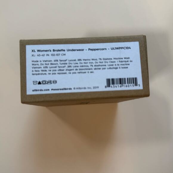 New in Box Allbirds Trino Bralette in Color Peppercorn Size XL - Picture 2 of 10